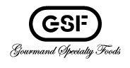 The logo for gourmand specialty foods is black and white.