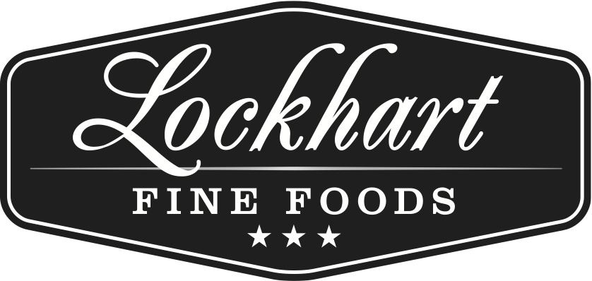 A black and white logo for lockhart fine foods.