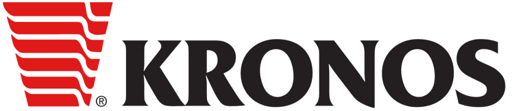 A logo for kronos with a red and white striped design