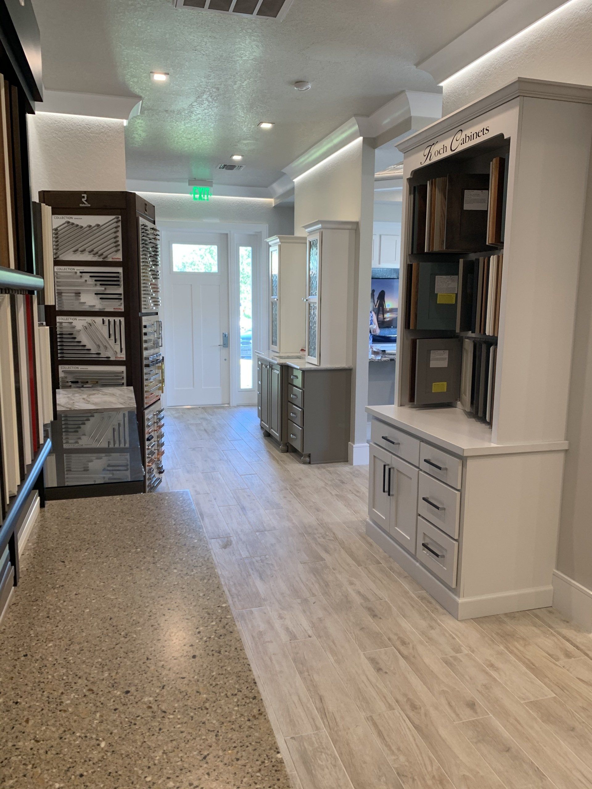 JCAOS showroom with Koch Cabinetry and Richelieu decorative cabinet hardware. Come check out our showroom!