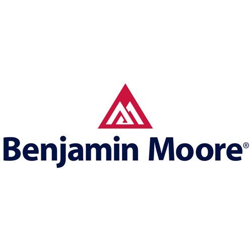 The logo for benjamin moore is a red triangle with a triangle in the middle.