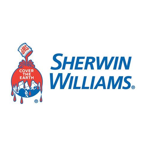 The logo for sherwin williams is a bottle of paint pouring on a globe.