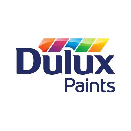 The dulux paints logo has a rainbow of colors on it.