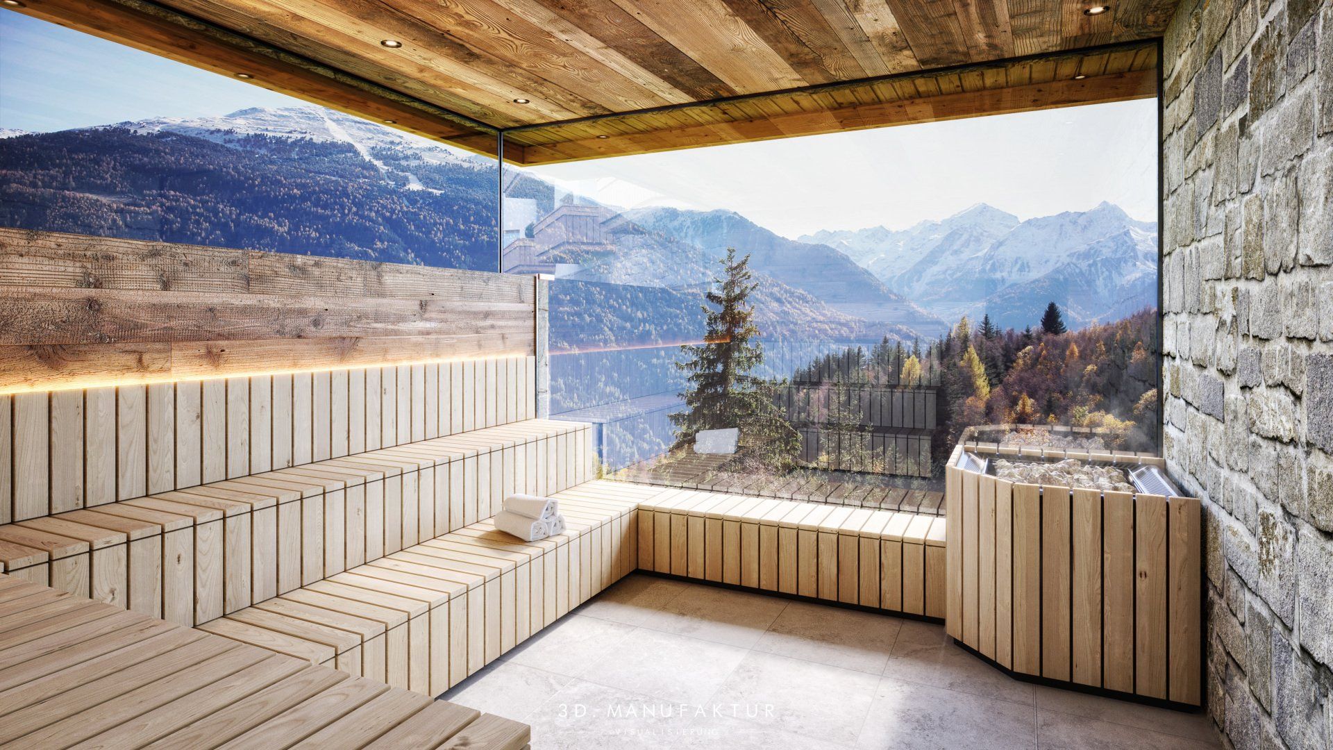 Architektur Visualisierung Puitalm am Plattenrain Sauna