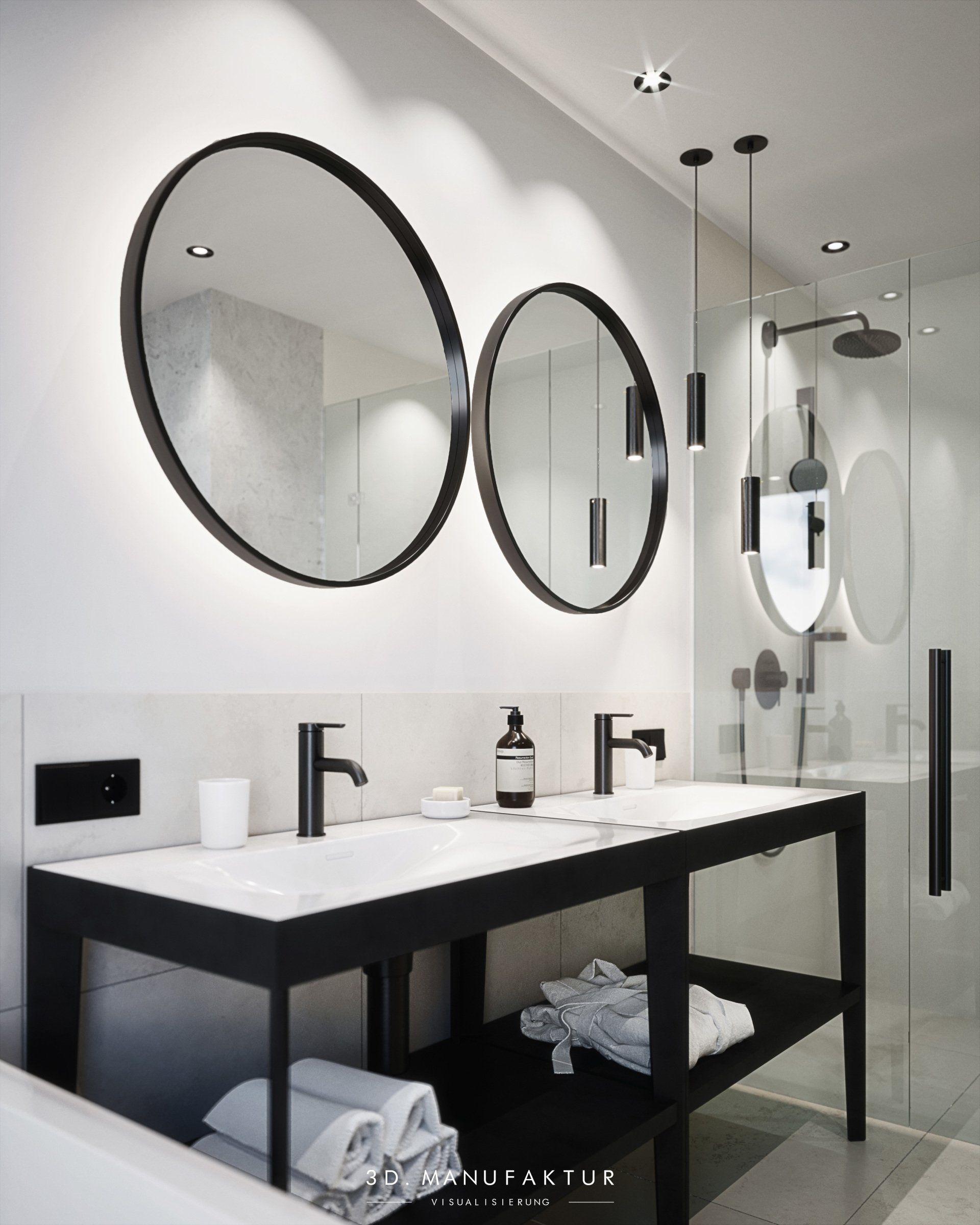 Architektur Visualisierung Badezimmer Spiegel rund