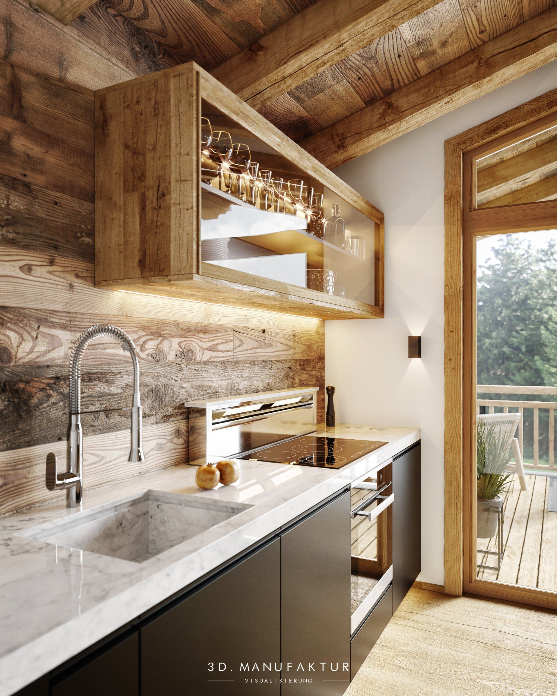 Architektur Visualisierung Chalet Hambergblick Zillertal Interior Küche