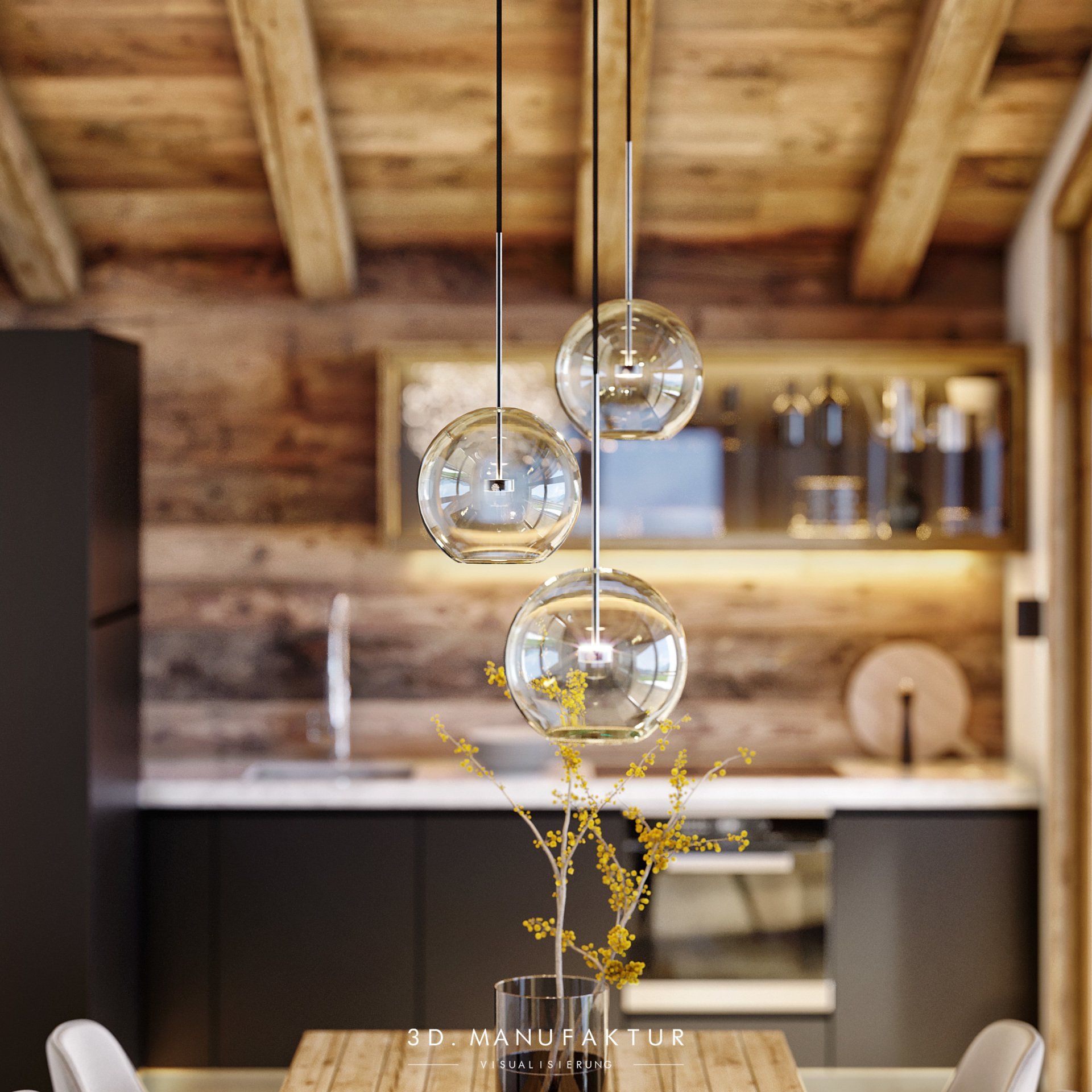 Architektur Visualisierung Chalet Hambergblick Zillertal Interior Leuchte