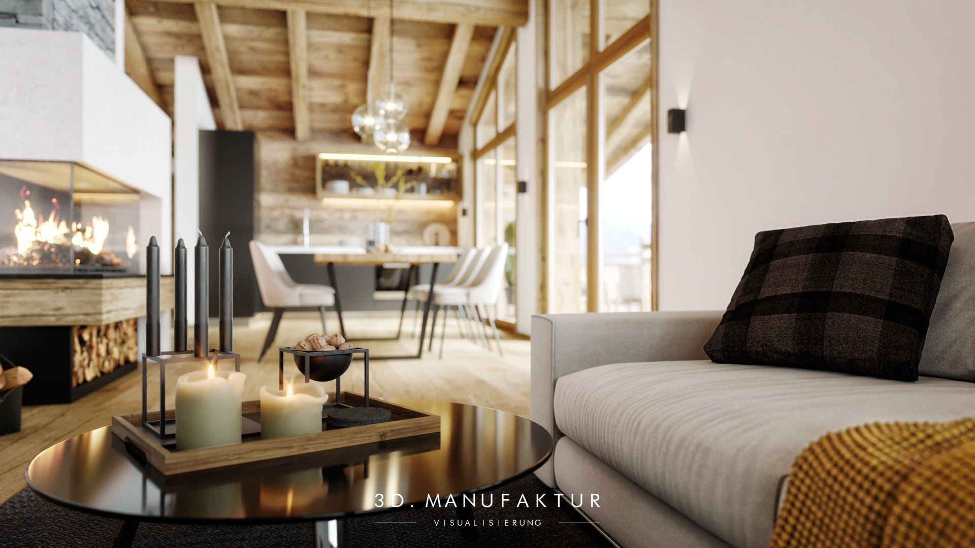 Architektur Visualisierung Chalet Hambergblick Zillertal Interior Sofa