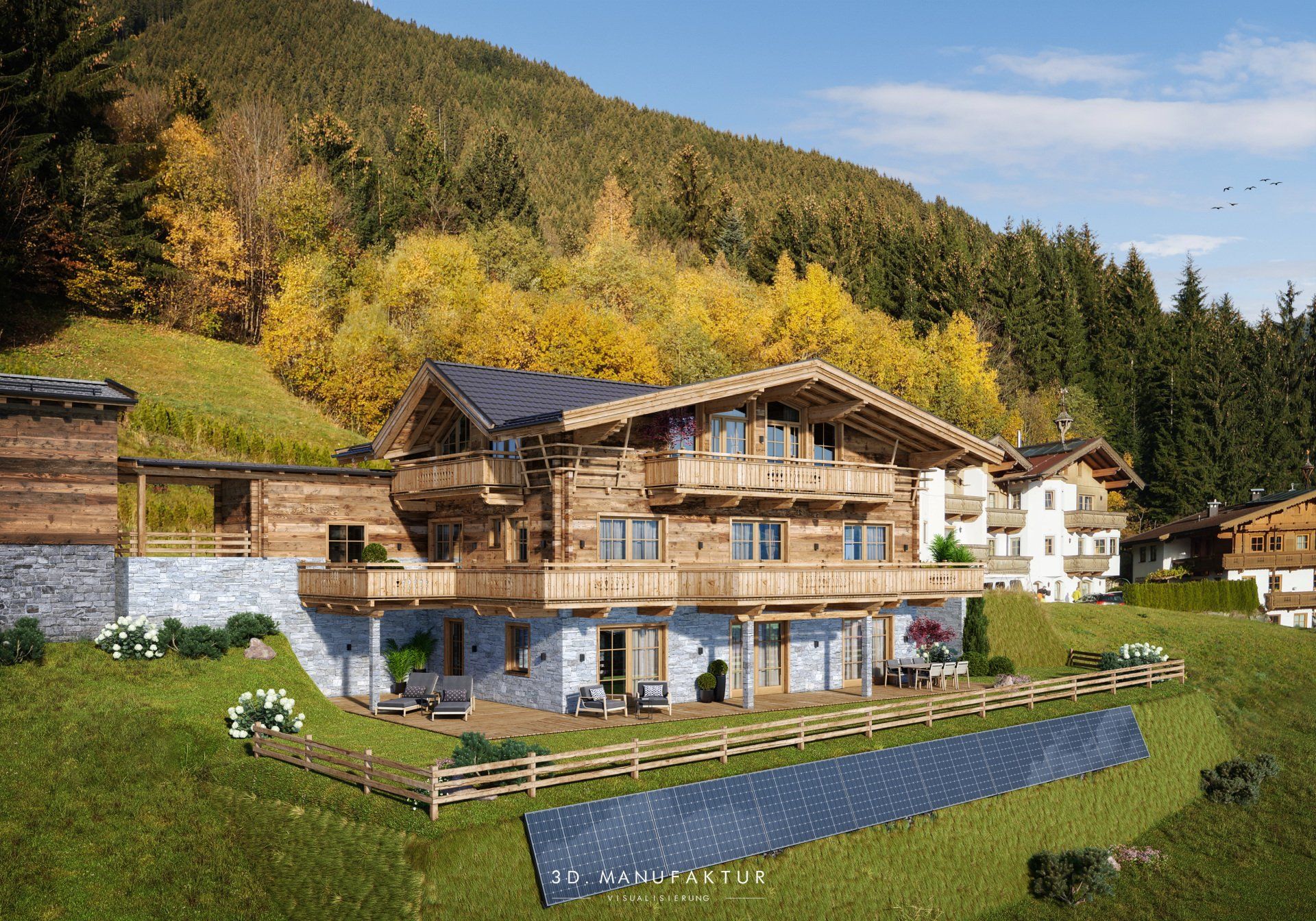 Architektur Visualisierung Chalet Zillertal Herbst