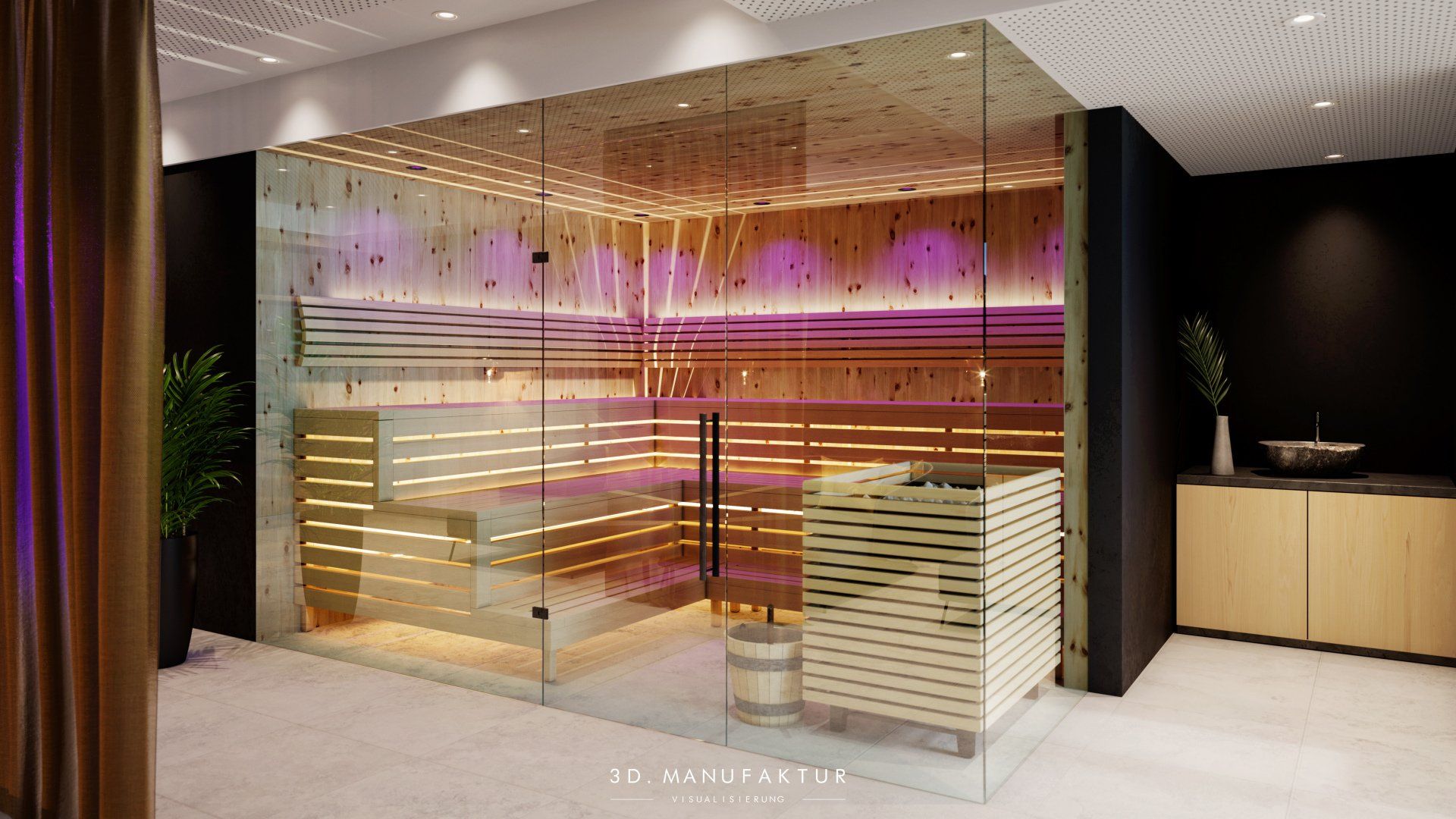 Architektur Visualisierung Sauna Zirbe