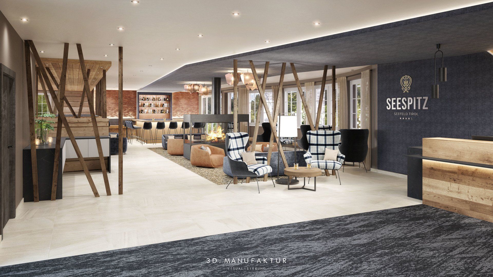 Architektur Visualisierung Hotel Seespitz Lobby Lounge
