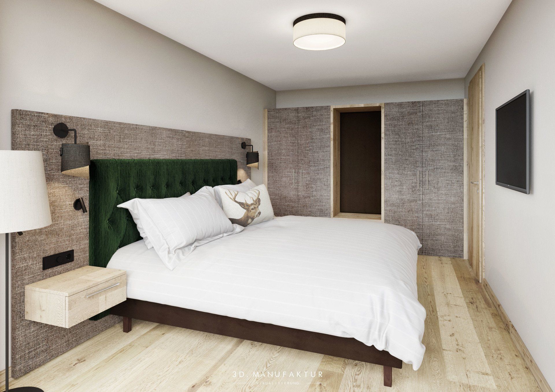 Architektur Visualisierung Hotel Zugspitz Zimmer A schlafen