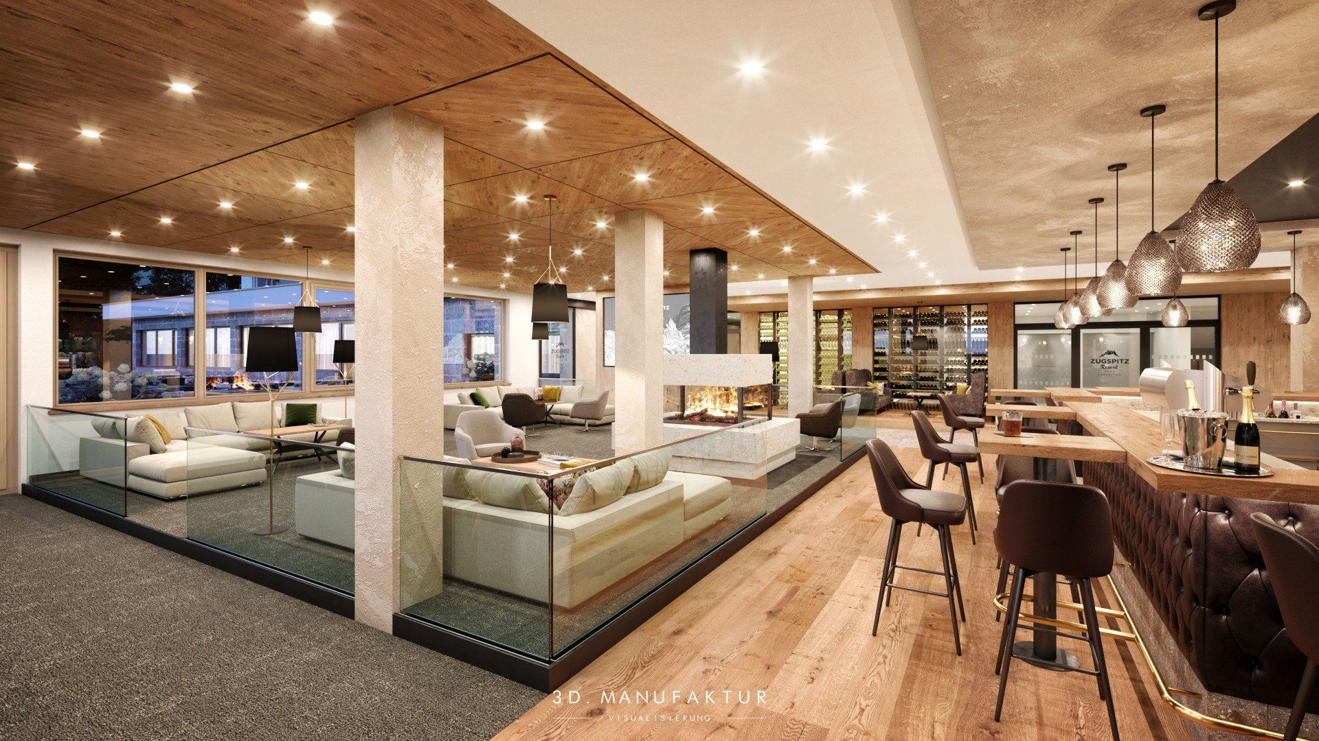 Architektur Visualisierung Hotel Zugspitz Bar