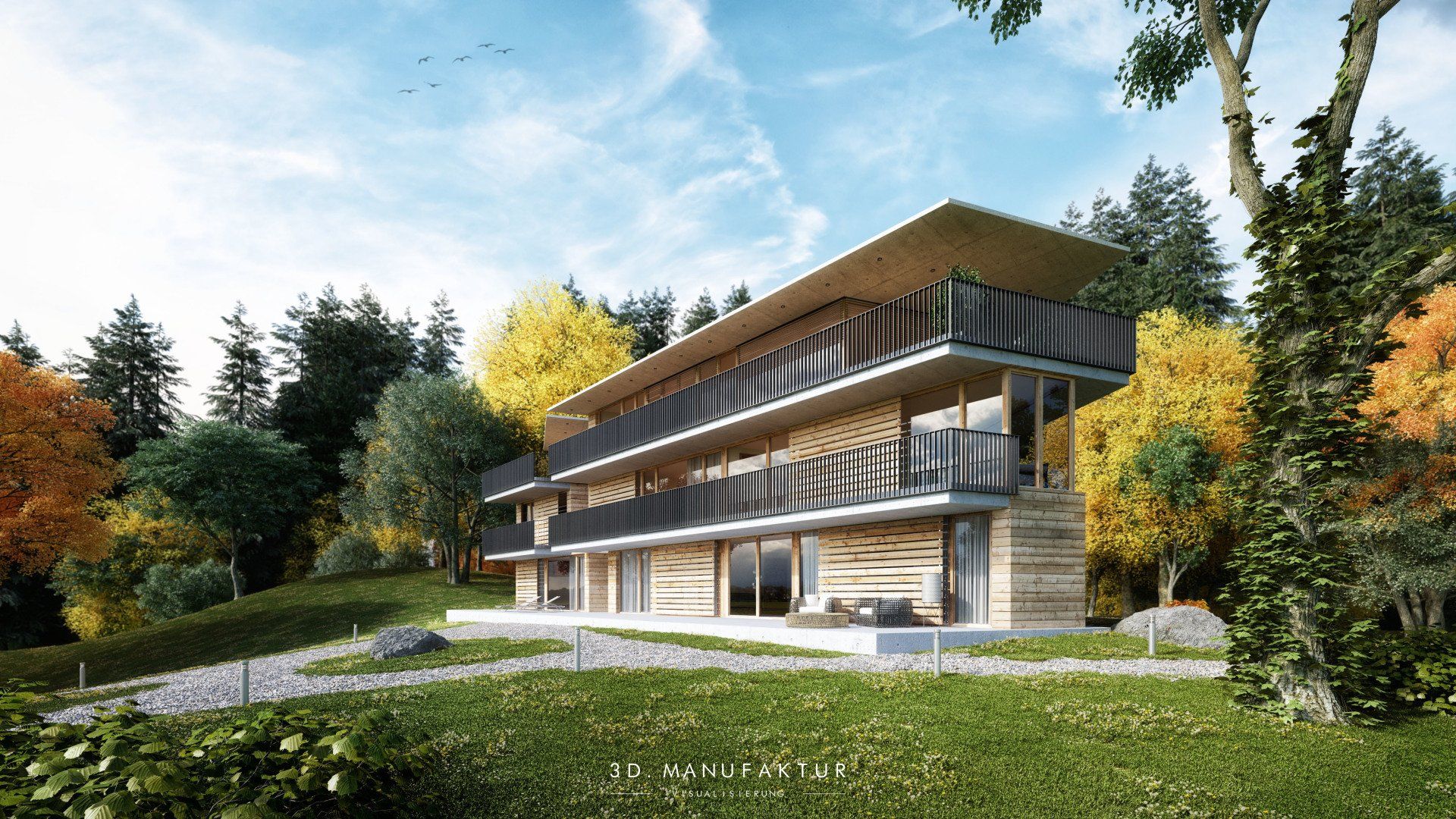 Architektur Visualisierung Wohnbau Wald