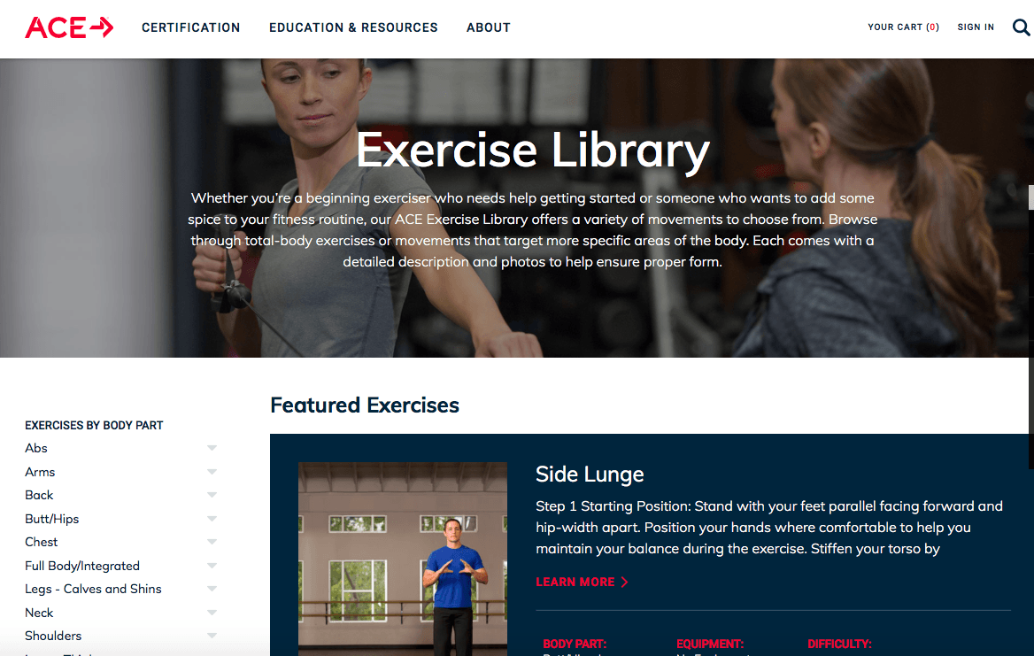 Link to American Council on Exercise Exercise Library Link to American Council on Exercise Exercise Library