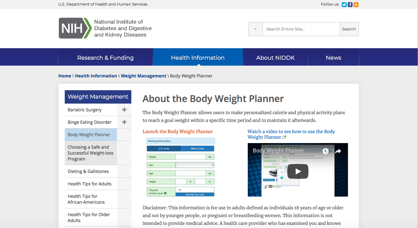 Link to NIH Body Weight Planner Link to NIH Body Weight Planner