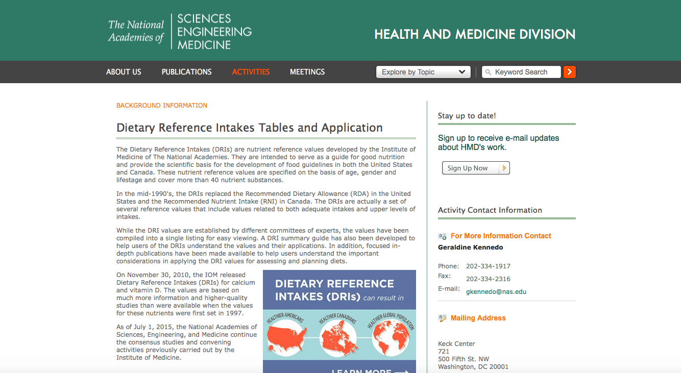 Link to Institute of Medicine Dietary Reference Intakes Link to Institute of Medicine Dietary Reference Intakes