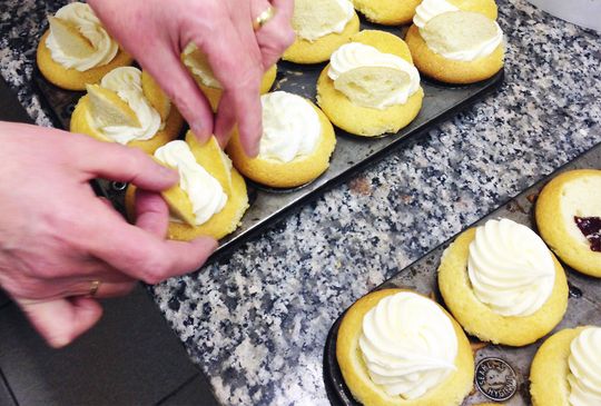 Cupcakes being prepared at Aunti Anne's Bakery in Helmsley