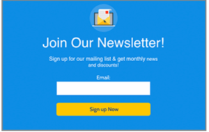 A blue sign up page that says join our newsletter
