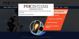 A screenshot of a website for melbourne hip and knee