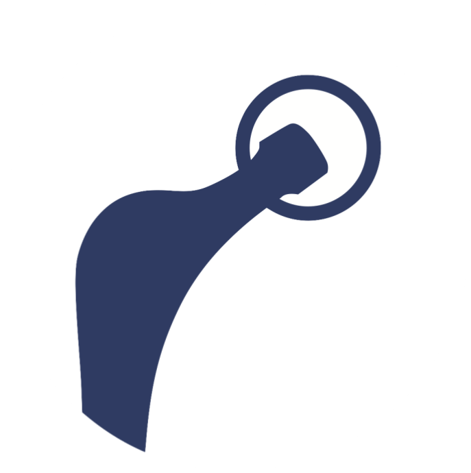 A blue whistle with a circle around it on a white background.
