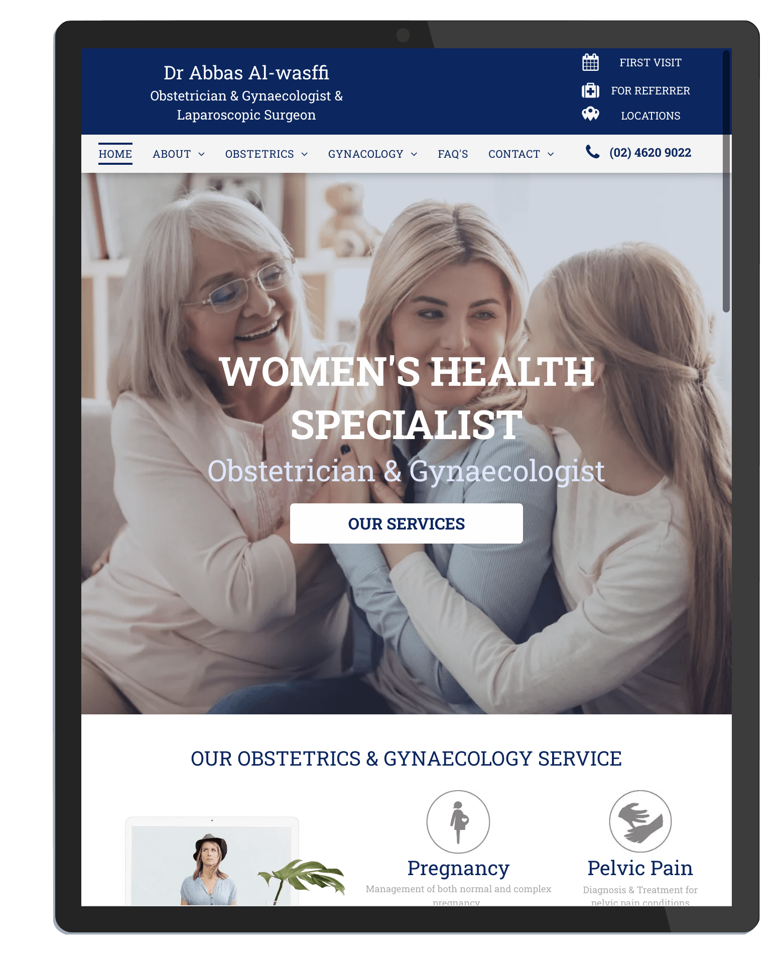 Basic design for a solo practitioner website iPad version