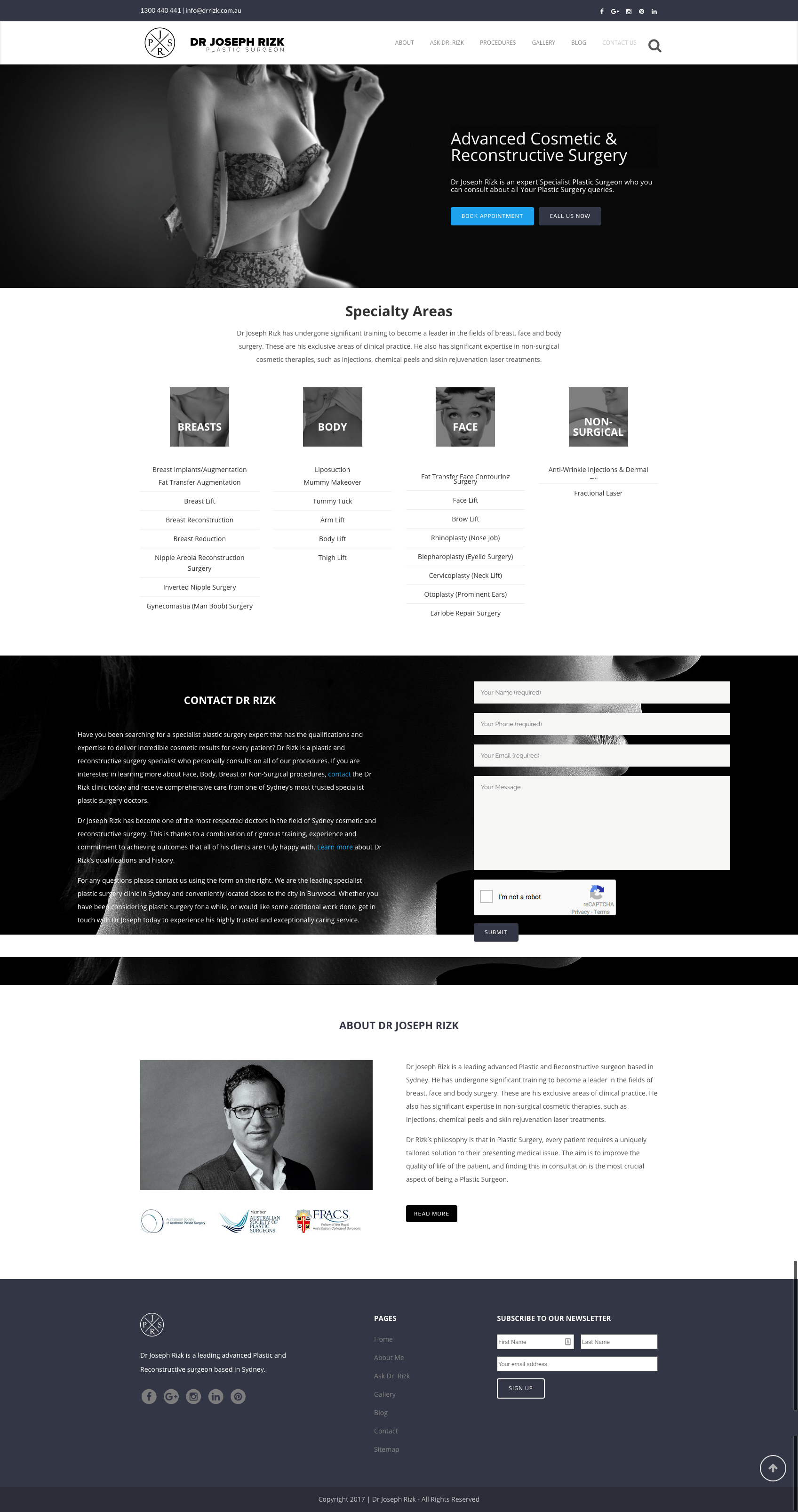 Dr Joseph Rizk, Plastic Surgeon website design