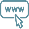 A speech bubble with the word www and an arrow pointing to it.