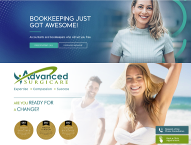 A website for advanced surgical care shows a woman and a man