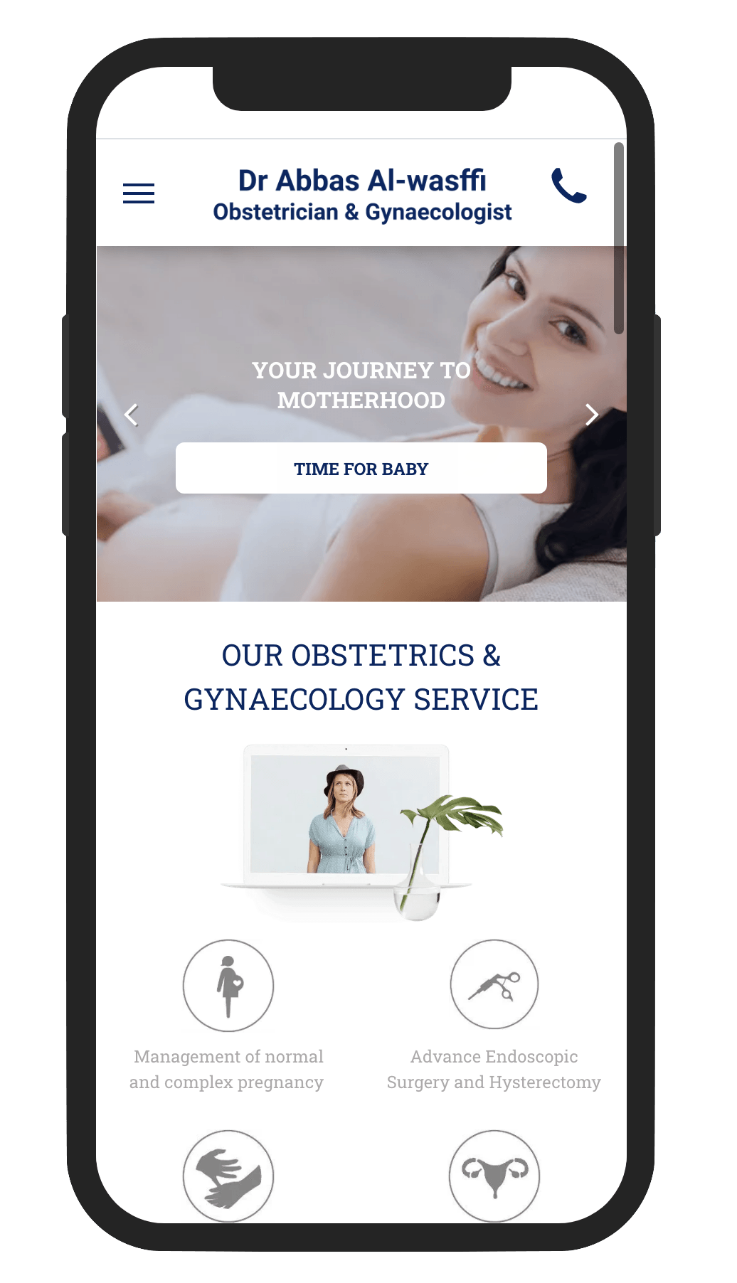 Basic design for a solo practitioner website mobile version