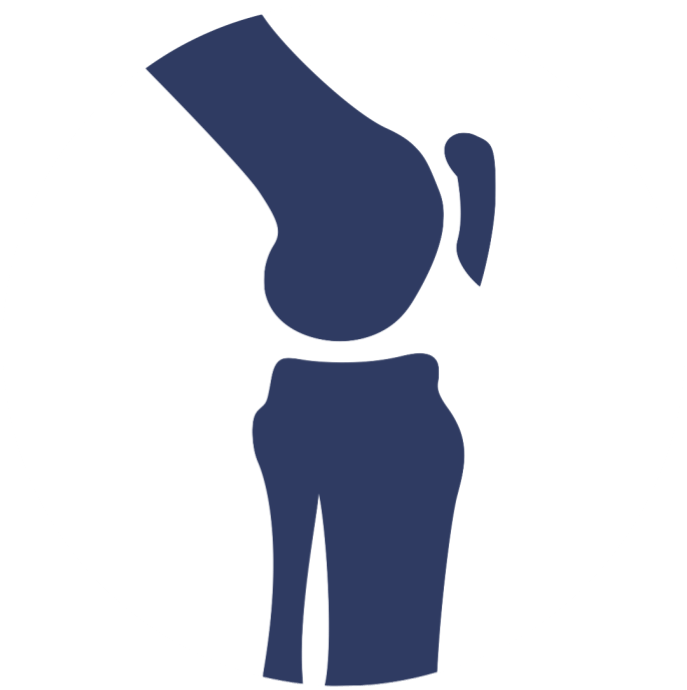 A blue knee icon on a white background.