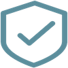 A blue shield with a check mark inside of it.
