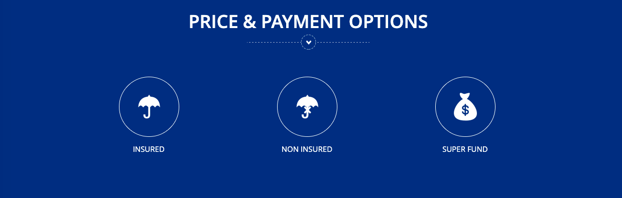 A blue background with three icons on it and the words `` price and payment options ''.
