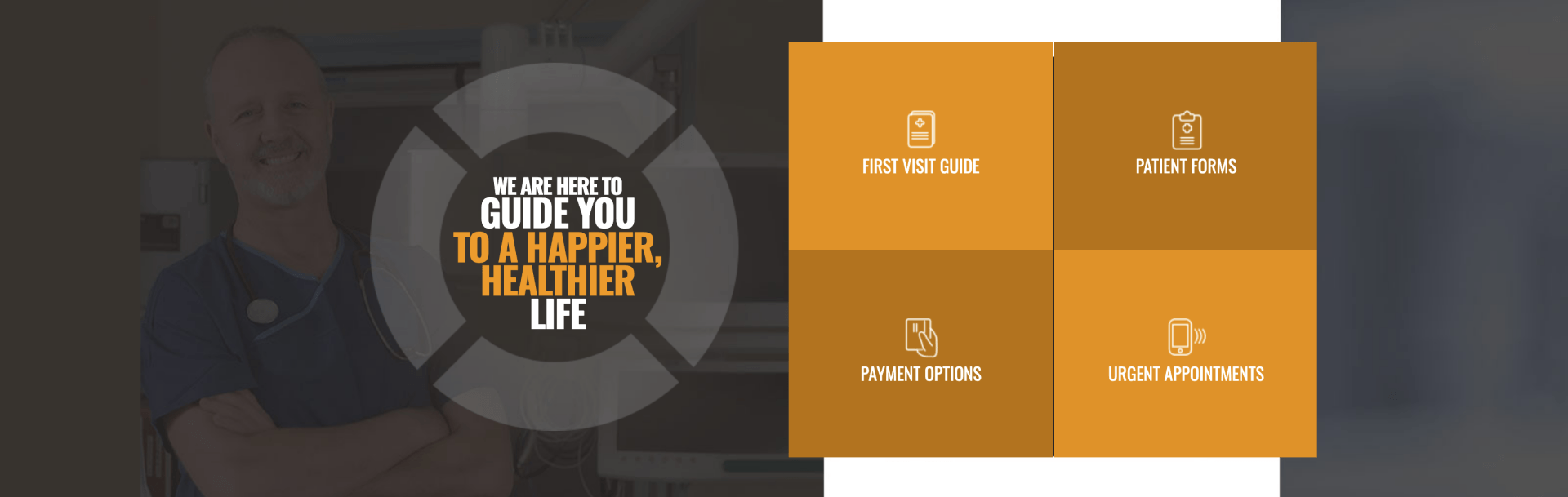 A man in a black shirt is standing in front of a circle that says `` and you to a happier healthier life ''