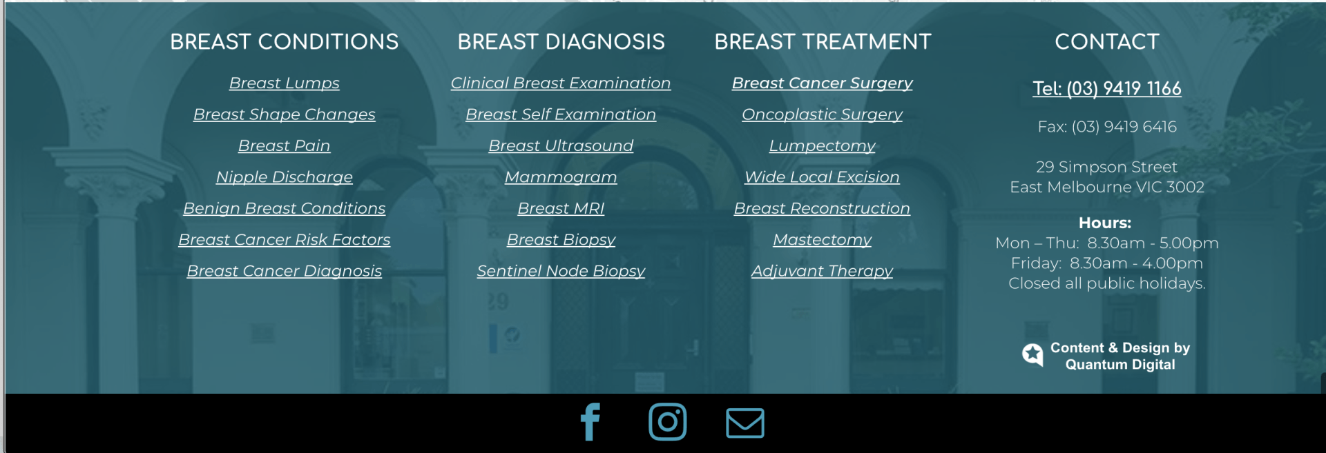 A screenshot of a website that says breast conditions