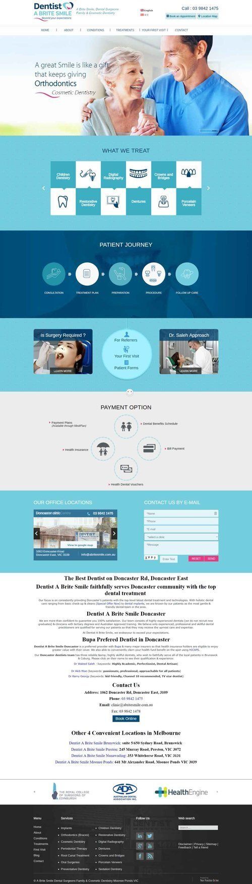 Dentist, A Brite Smile, dental website design