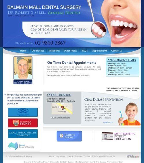 Balmain Mall Dental Surgery, dental website design