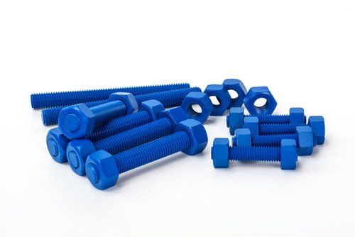 blue powder coated nuts and screws