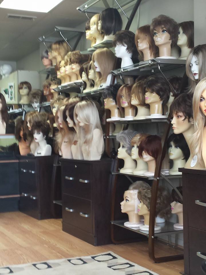 Head Mannequins with Wig Displayed on Shelves — Strongsville, OH — Wig Studio LLC