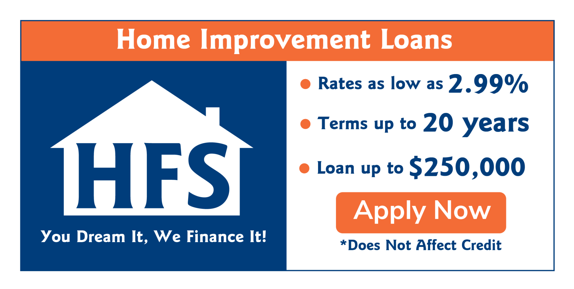 Advertisement for home improvement loans. Includes logo, rates, terms, and 