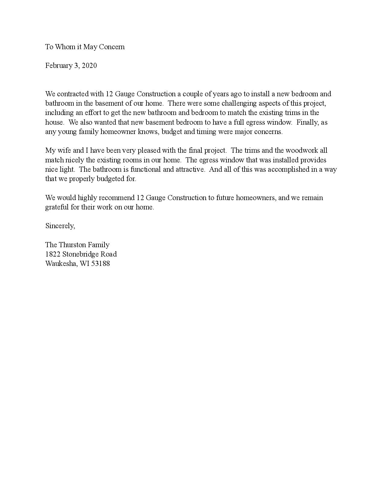 A letter on white paper, addressed to Dr. Thomas Smith, dated February 7, 2013, with a brief explanation.