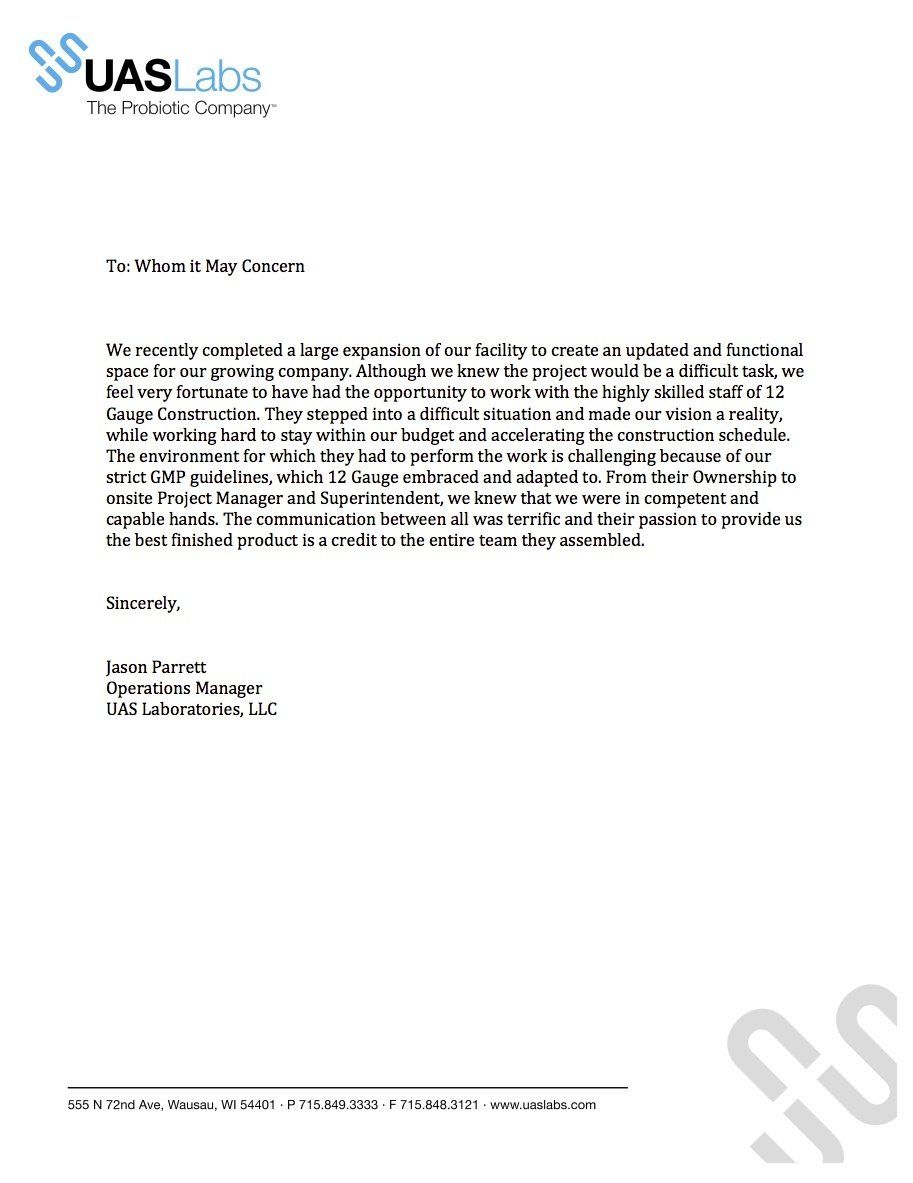 Letterhead with text and signature. 
