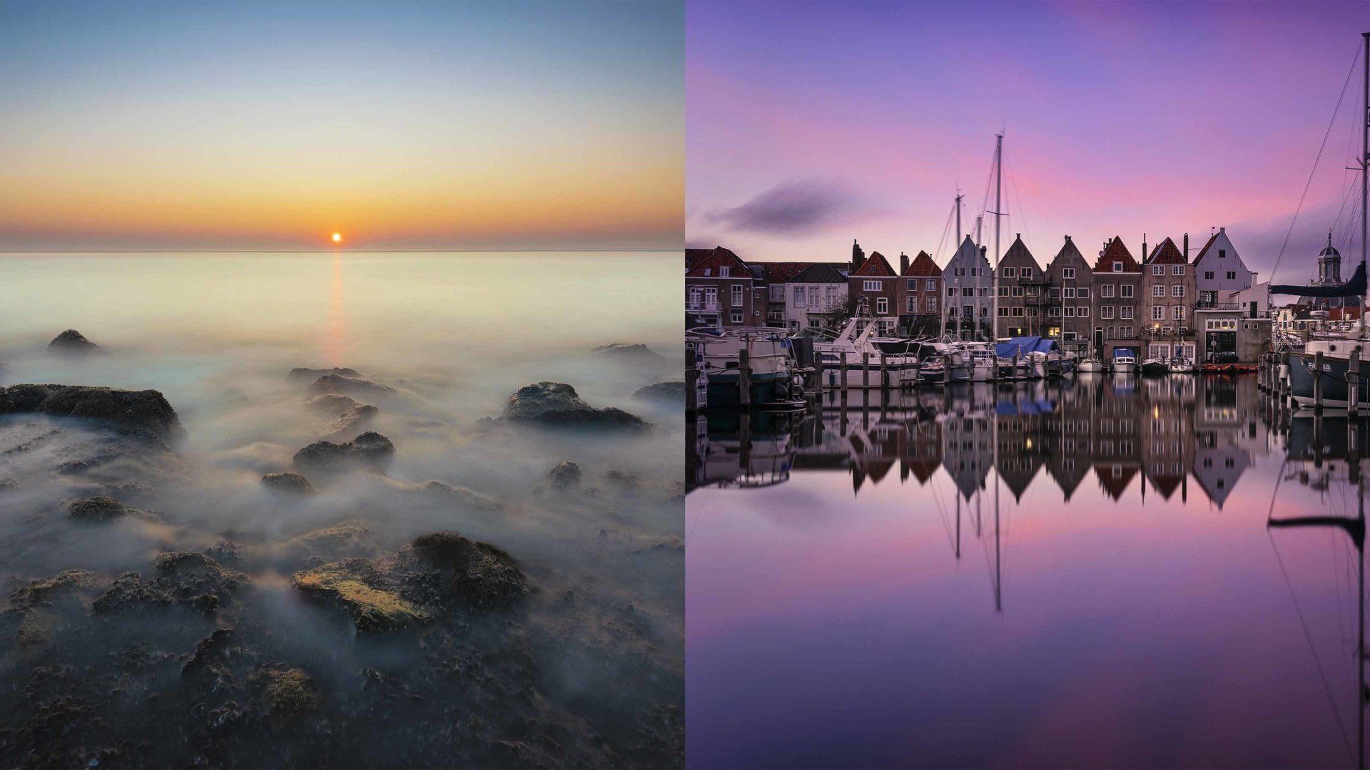 Foto's gemaakt aan de dijk bij Westkapelle en de fittinghaven in Middelburg Lange sluitertijd aan de kust, golven worden een mist