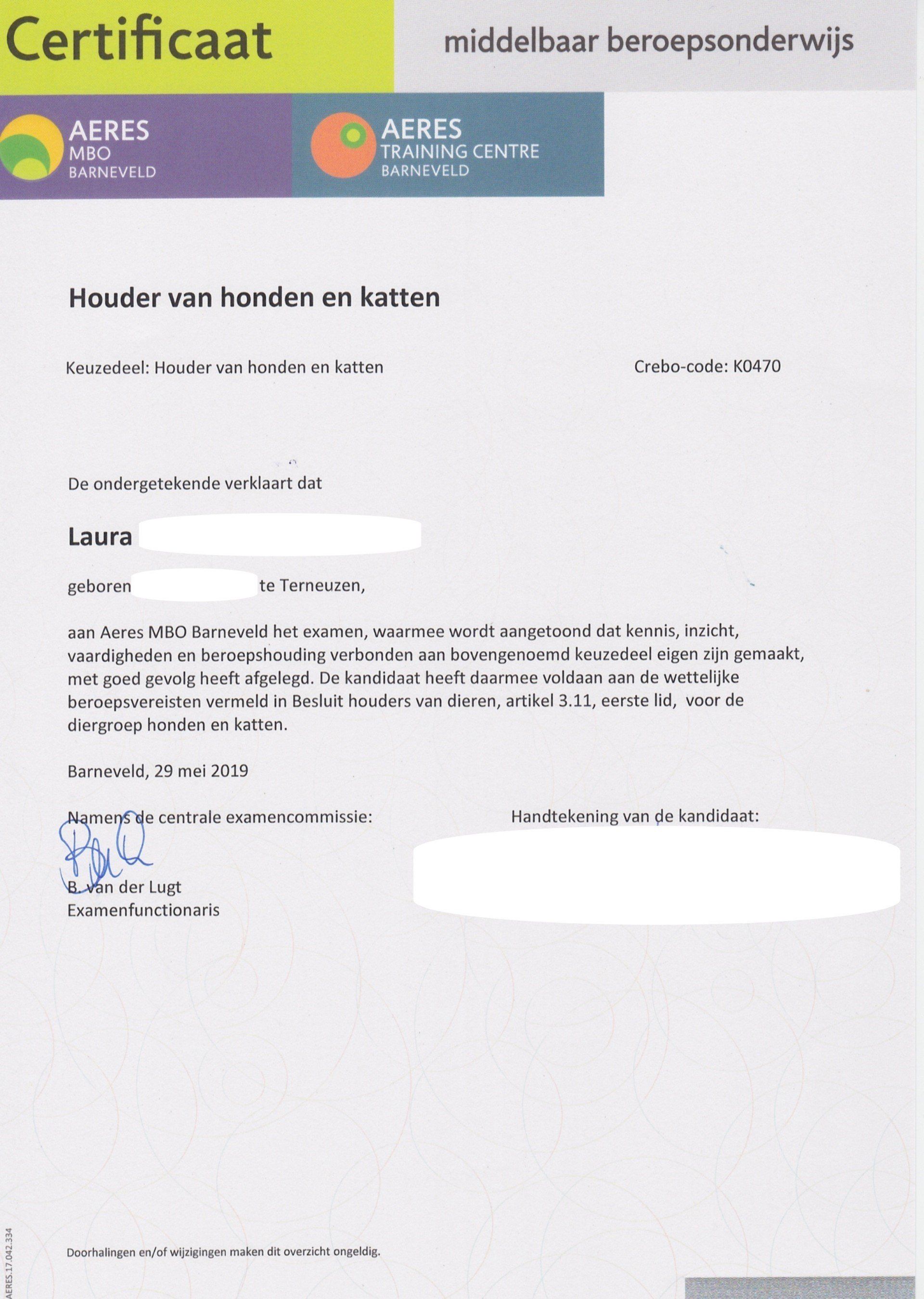 Certificaat besluit houder van dieren, hond en kat besluit houder van dieren, hond en kat. Cattery One in a Million