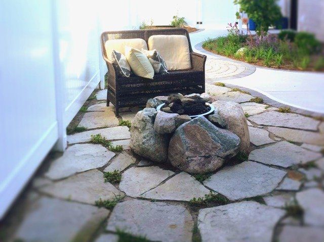 seating next to gas firepit