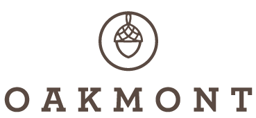 Logo for Oakmont: Acorn icon in a circle above the word 
