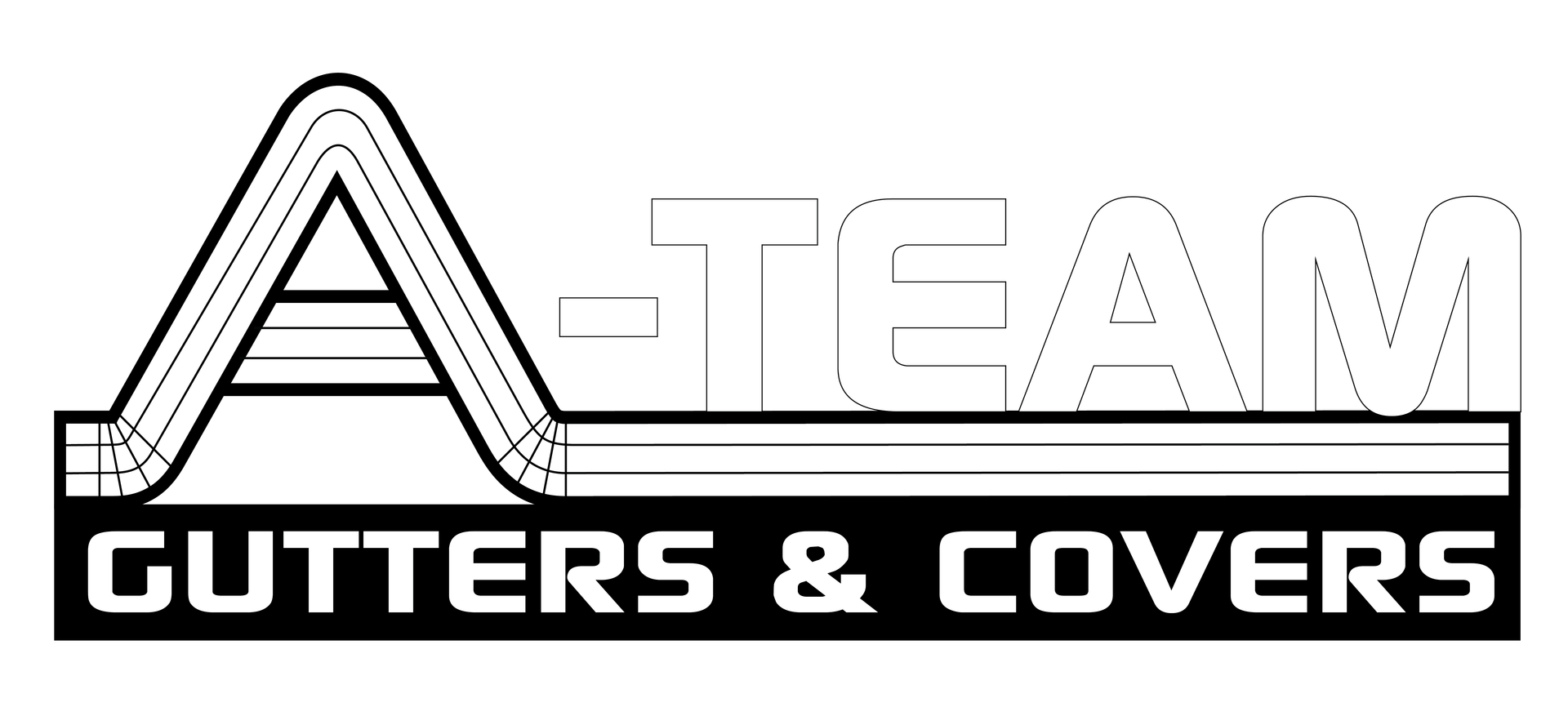 LTEAM Gutters & Covers logo with stylized roof and bold black-and-white text