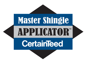 Master Shingle Applicator CertainTeed logo with blue, gray, and black diamond design