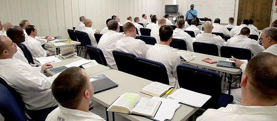 Inmates at a class learning about substance abuse Inmates at a class learning about substance abuse