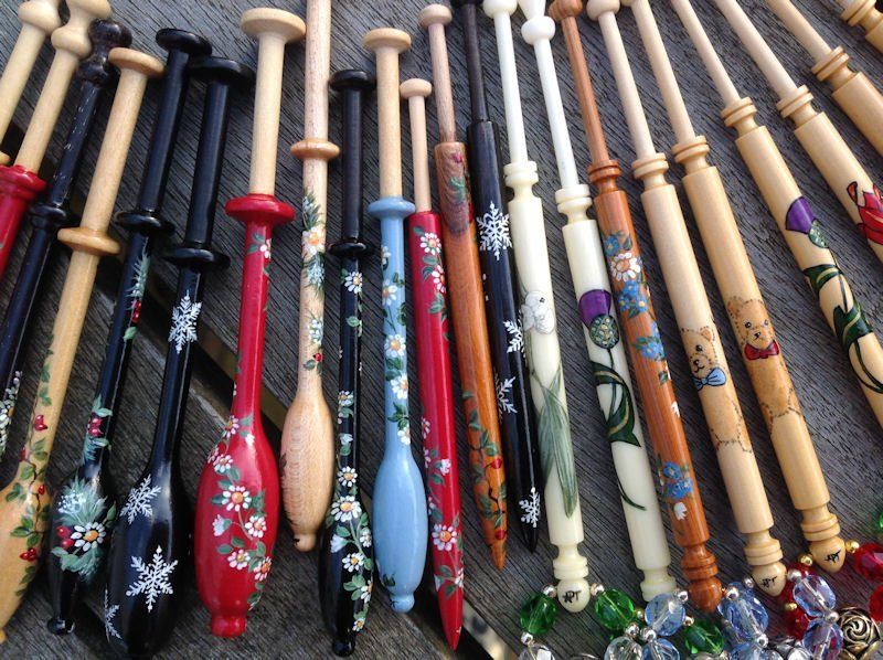 Image demonstrating a range of my painted lace bobbins. Click Image to go to Painted Lace Bobbins Page.